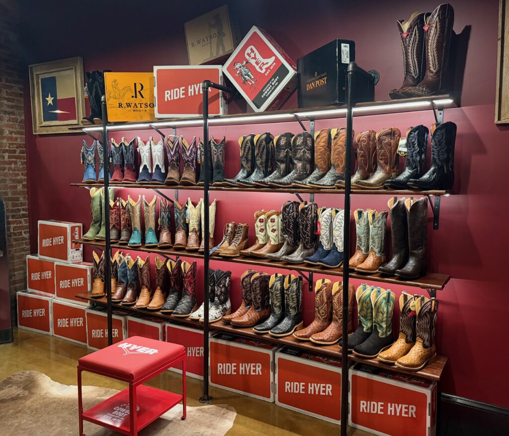 Cowboy boots on display at Heritage Western Store